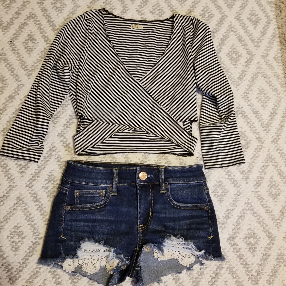 Hollister Striped Crop Top Medium